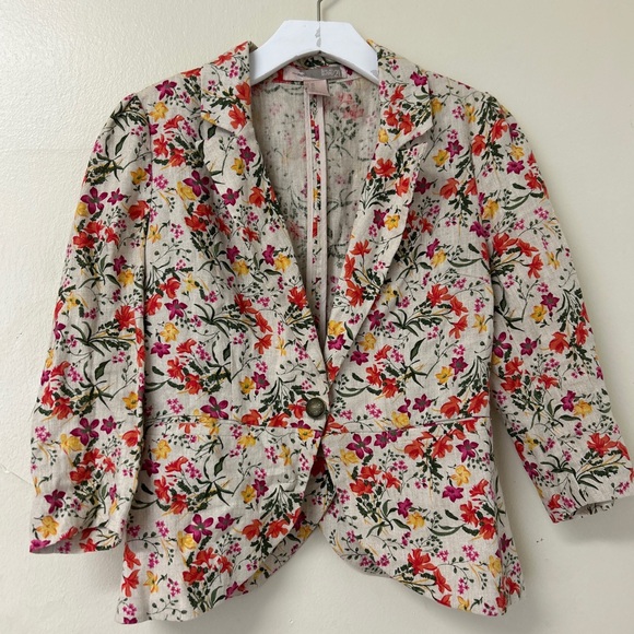 Forever 21 Jackets & Blazers - Forever 21 Red & beige Floral Blazer Lightweight Suit Jacket size XS 100% Linen